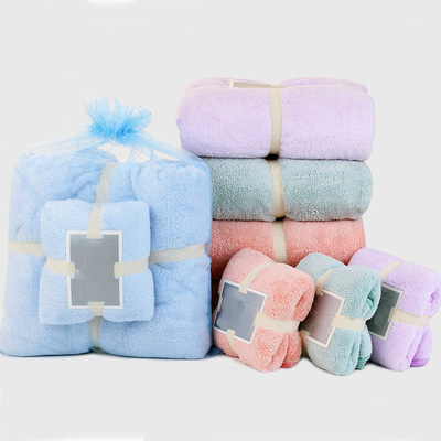 創意高密珊瑚絨子母套巾柔軟吸水毛巾浴巾兩條裝禮品回禮贈品定制