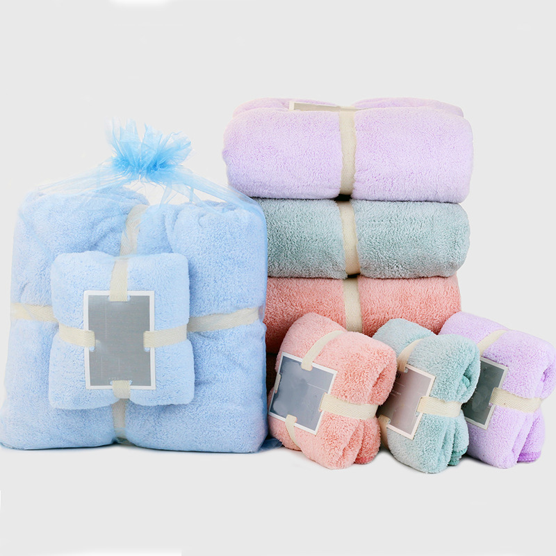 創意高密珊瑚絨子母套巾柔軟吸水毛巾浴巾兩條裝禮品回禮贈品定制