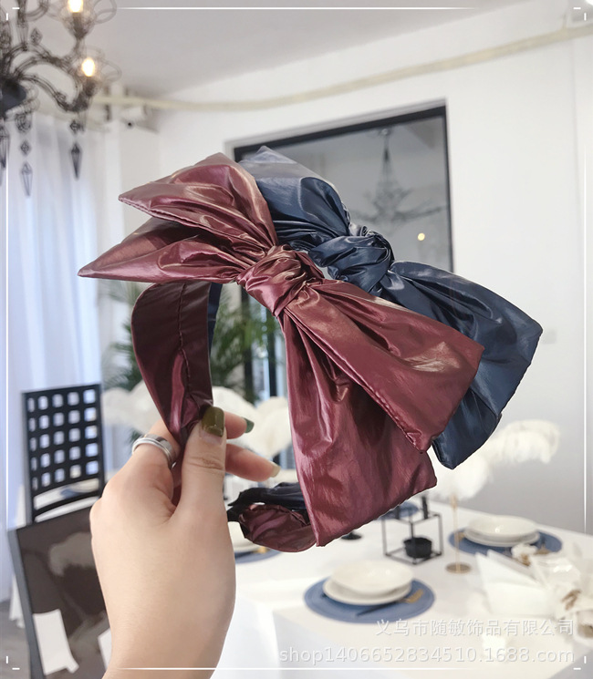 Patent Leather Metallic Double-layer Large Bow With Thin Edges display picture 1