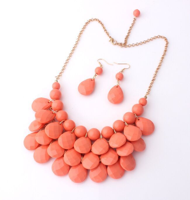 100g Weight Jewelry Set Classification Earrings + Necklace Quantity Holiday, Daily Occasion Alloy, Plastic, Resin Material Water Droplets Pattern Women's Gender Plating Design Lady Style Lady Water Droplets Alloy Plastic Resin Plating Women's Jewelry Set 10