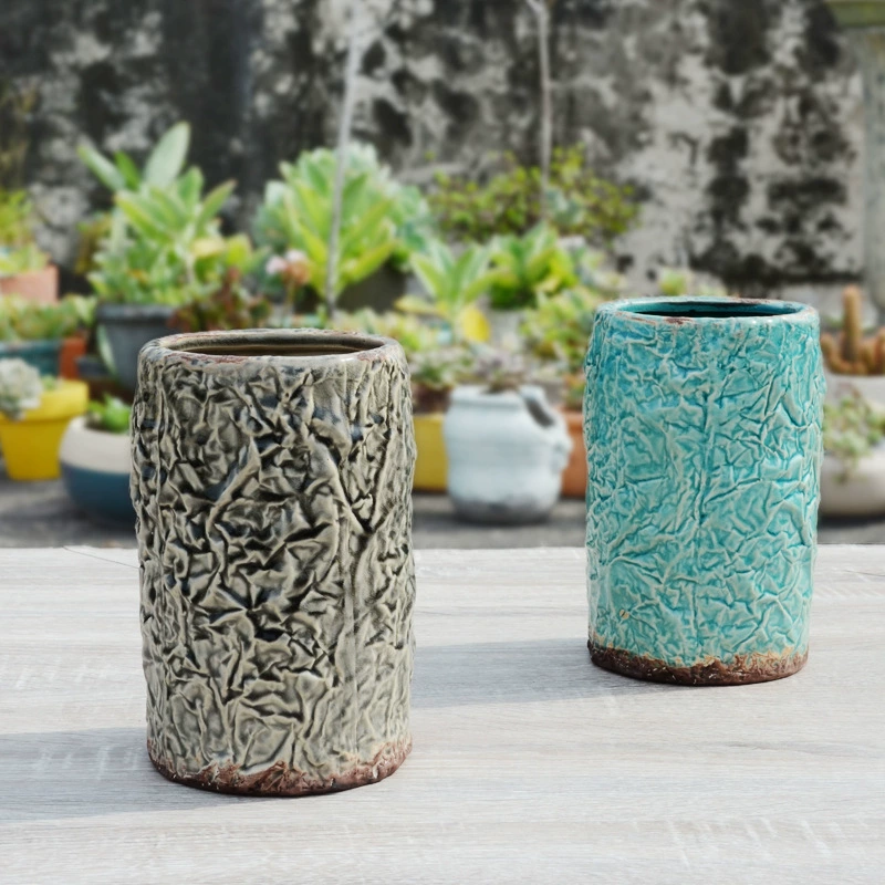 Внешняя торговля Европейский стиль Керамический ретро цветочный горшок Ледяная глазурь Отличительный старый цветочный горшок Прямой тонкий и высокий мясистый цветочный горшок со старым ворсом
