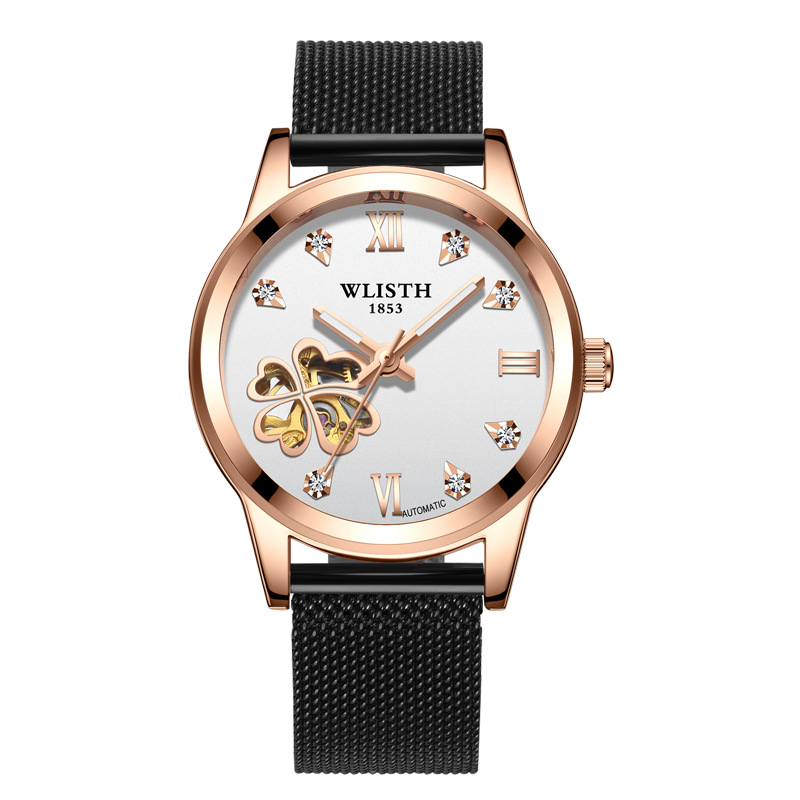 Wallace fashion petty bourgeoisie women's watch hollow-out automatic mechanical watch Korean version steel band watch student women's watch wholesale