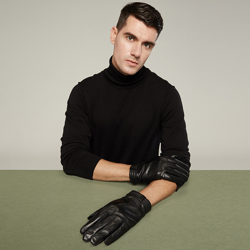 真皮手套男士秋冬季保暖骑行开车摩托车薄款加绒大码羊皮触摸手套