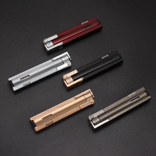 AM-7101 Personalized open cover long grinding wheel fixed fire direct injection inflatable gas metal lighter wholesale