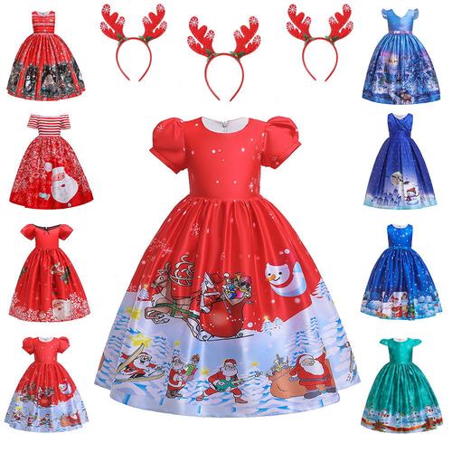 Girl Christmas Dress Party Costume Children Cos Santa Claus Performance Dress Princess Dress