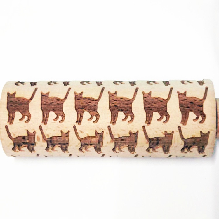 Madera Rolling pin haya grabado láser impresión Rolling pin relieve Rolling pin cuero Navidad fondant galleta presionando palo