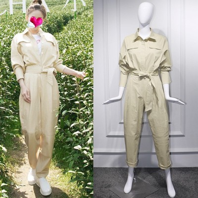 明星同款衣服女2018新款春秋装浅色连体裤女休闲长袖衬衫收腰长裤|ru