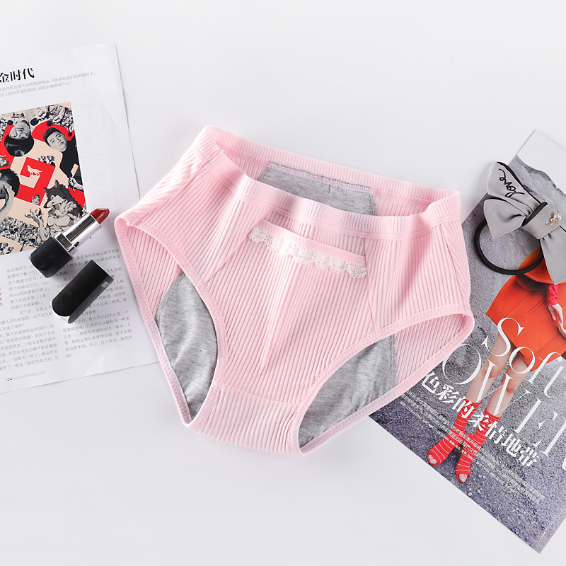 Estilo japonés de media cintura más tamaño de algodón rosca ropa interior de las mujeres de algodón período menstrual fisiológico con ropa interior de bolsillo anti-lado fugas