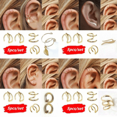 亚马逊热卖极简耳饰简约合金几何耳夹时尚精致耳钉女耳环5件套装
