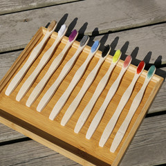 Crank Bamboo Toothbrush Thick Wave Adult Toothbrush Bamboo Handle Toothbrush Bamboo Charcoal Carvable Bamboo Toothbrush 10 Colors