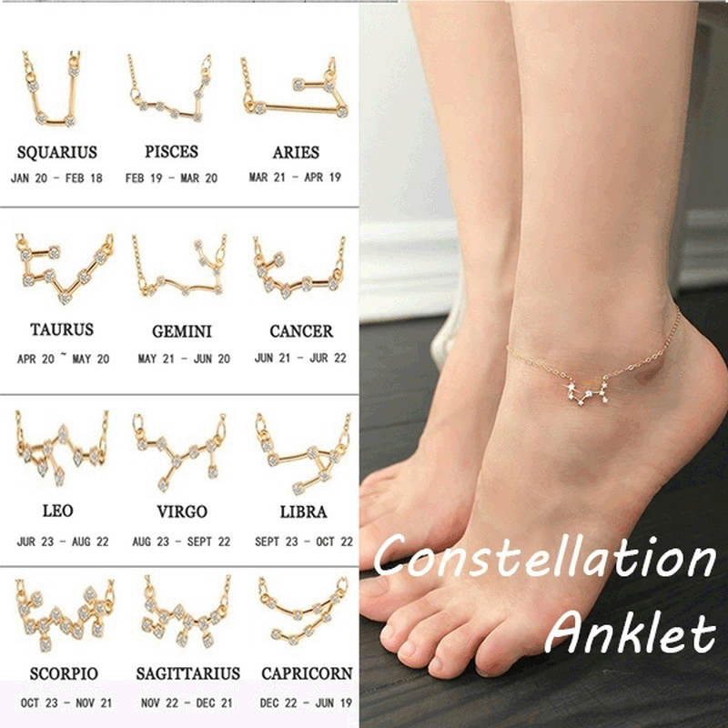 12 constellation Jewelry Anklet wholesale Hollow golden lady Anklet Simplicity Sweet fashion Foot chain Necklace