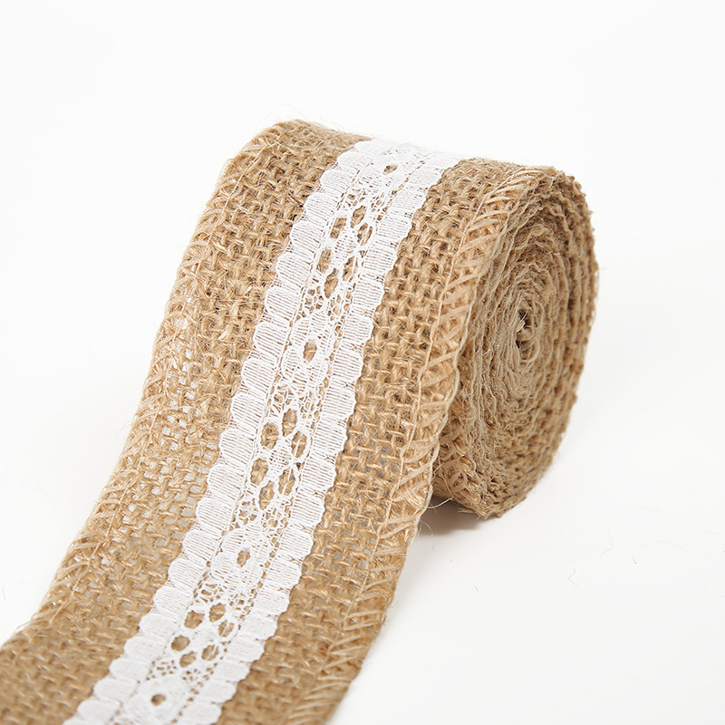 Rollo de lino de encaje DIY hecho a mano boda Navidad artesanía rollo de lino de encaje de lino cuerda de cáñamo