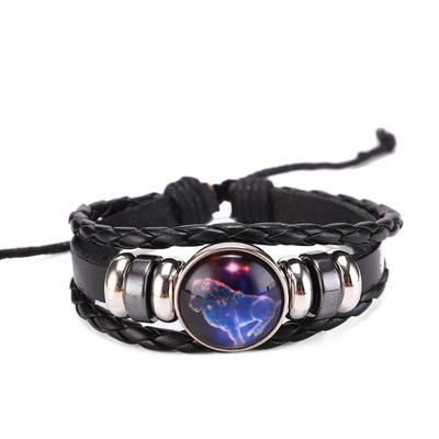 十二星座手链饰品欧美爆款玻璃合金跨境多层编织夜光朋克牛皮梦幻|ms