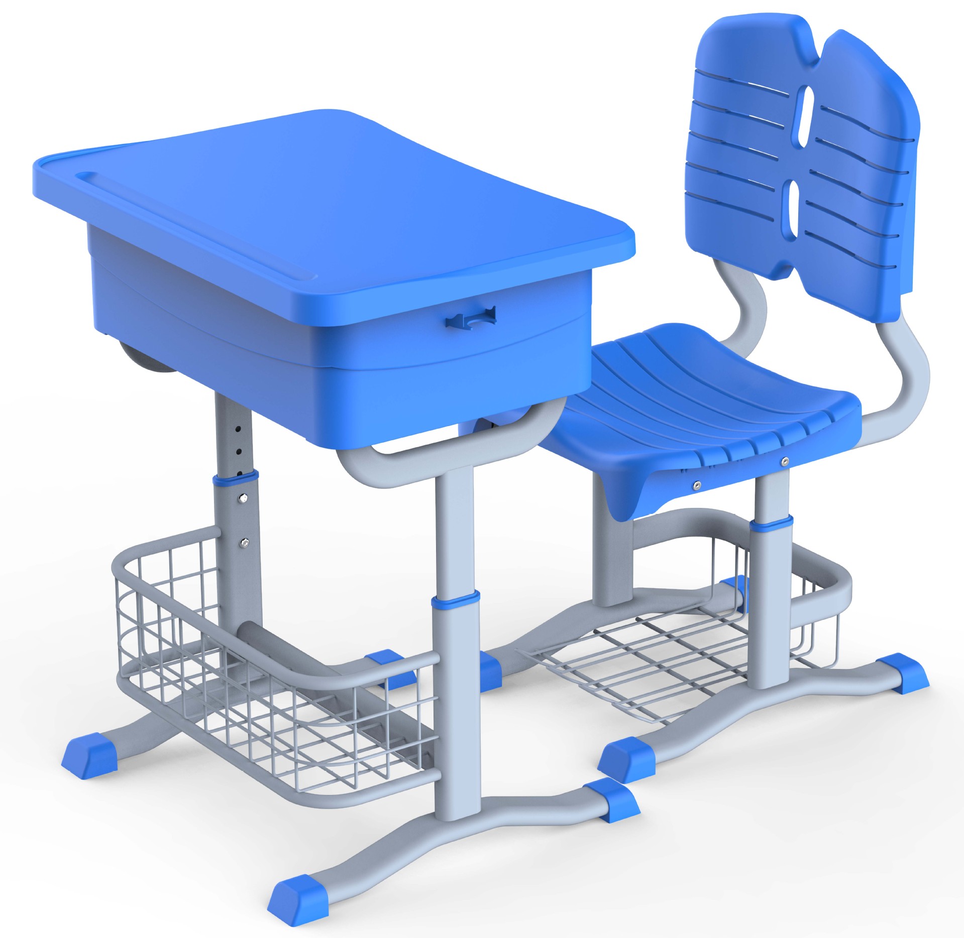 钢塑套管升降课桌椅 桌椅都网栏 深蓝 效果图.25