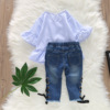 Suit Striped Top + + special jeans with holes