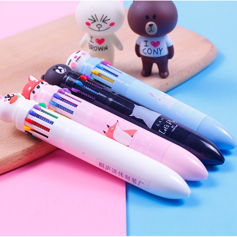 Cartoon multicoloured creative ballpoint pen with animals for…