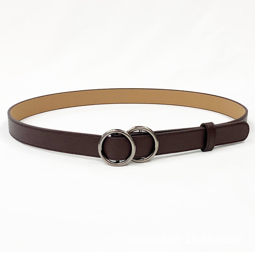 Factory direct sales Korean version women's PU belt simple and versatile punch-free round buckle fashion decorative student pants belt