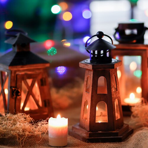 American iron retro candle holder, old wooden wind lantern, B&B home Christmas decorations, aromatherapy candle holder