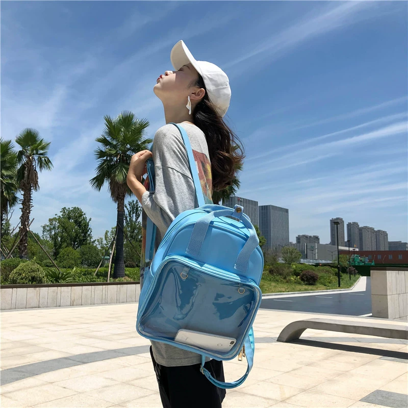 Backpack, polyurethane capacious school bag, transparent travel bag for leisure, 2020, Korean style