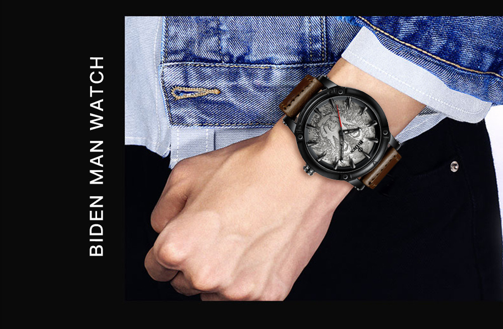 Men's Quartz Watch Biden Leather Strap Waterproof Analogue Watch_voghion.com