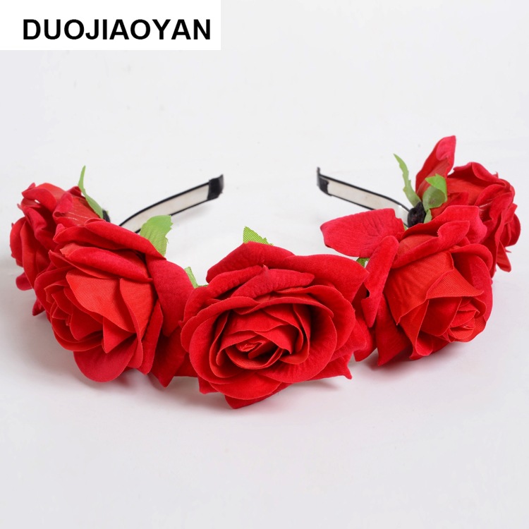 160g Weight Headwear Classification Wedding, Travel Occasion Plaid, Flower Pattern Women'S Gender Fashion Style White, Pink, Red Color New Velvet Simulation Rose Flower Wreath Headband Wholesale Nihaojewelry 15