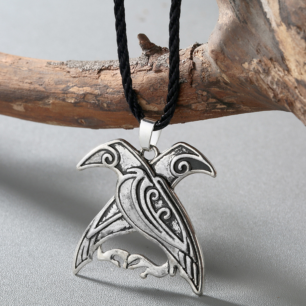 Cxwind Unique Personality Ancient Silver Double Bird Pendant Men's Slavic Necklace Birthday Gift_voghion.com