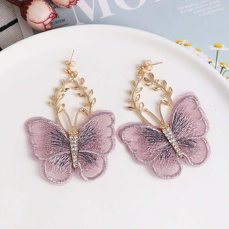 Fashion Pop Chiffon Lace Butterfly Diamond Earrings display picture 7