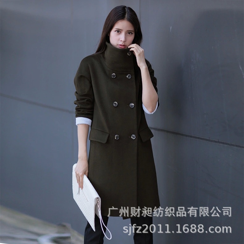 女士羊毛大衣 经典双排扣大衣羊绒大衣女秋冬毛呢外套大衣女冬装