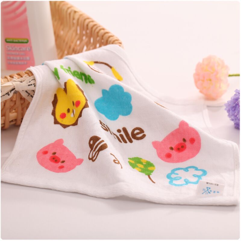 25*25cm cotton material double-deck child baby Saliva towel Hooked Cartoon Face Towel Hive Gauze Small square
