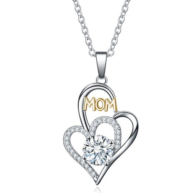 Mother&#39;s Day Necklace Wholesale New Fashion Mom Color Separation Heart-shaped Diamond Necklace Yiwu Wholesale display picture 1