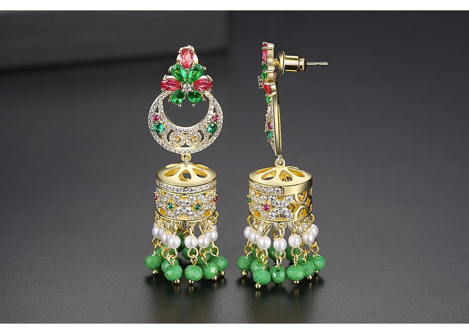 Stud Earrings Color Bells Pearl Women's National Wind Stud Earrings Gifts display picture 2