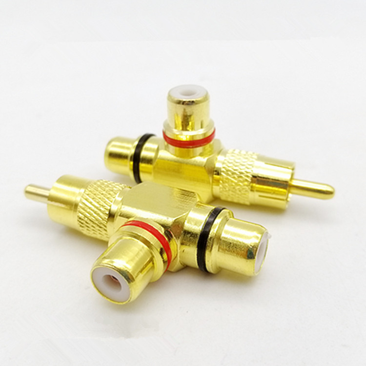 厂家直销 RCA一分二 莲花转双莲花母插头 音频转换头  铜镀金