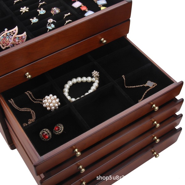 Caja de la joyería de madera maciza multi-capa Princesa Europea retro collar de la joyería caja de almacenamiento caja de la joyería de la boda regalo de cumpleaños