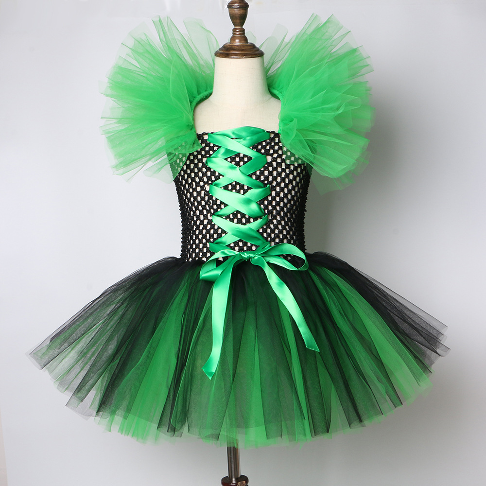 Ropa para niños, vestido de Halloween, disfraz de bruja para niños, festival, actuación, falda de tul de malla para niña_voghion.com