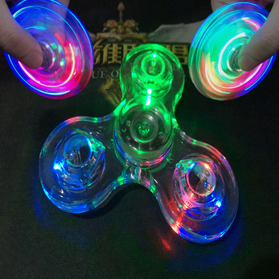 批发透明水晶LED灯炫彩发光指尖陀螺奈摔PVC材质儿童手指陀螺玩具|ru