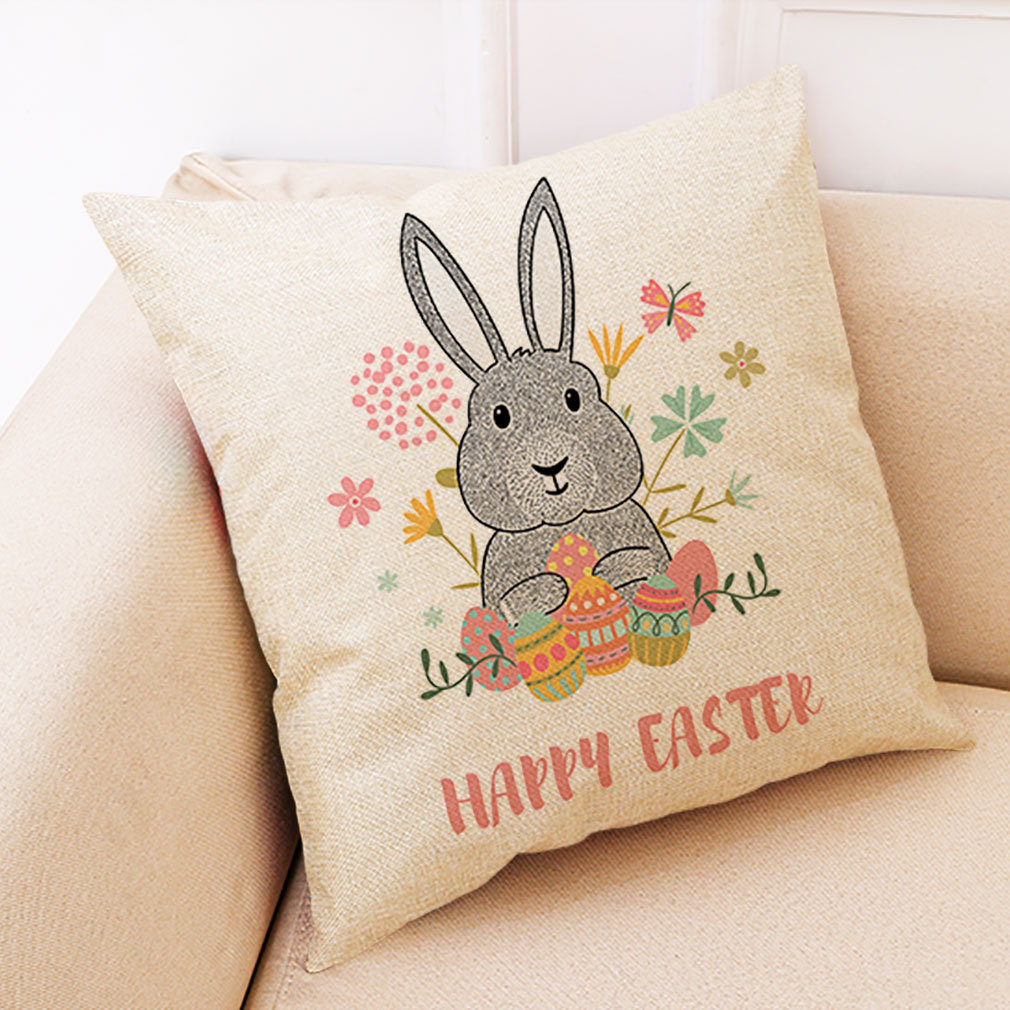 wish 亚马逊复活节系列棉麻抱枕套 汽车抱枕家居沙发靠垫定制
