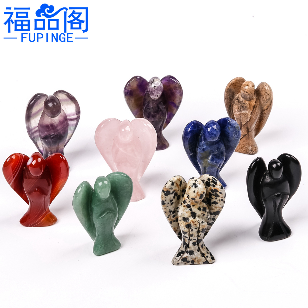 5寸雕刻天使摆件 天然水晶 粉晶 蛋白石办公小摆件 欧美外贸饰品