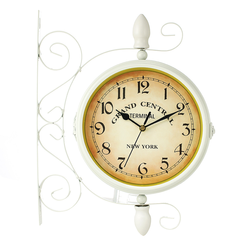 跨境货源欧式复古创意家居白色壁钟表double side clock双面挂钟