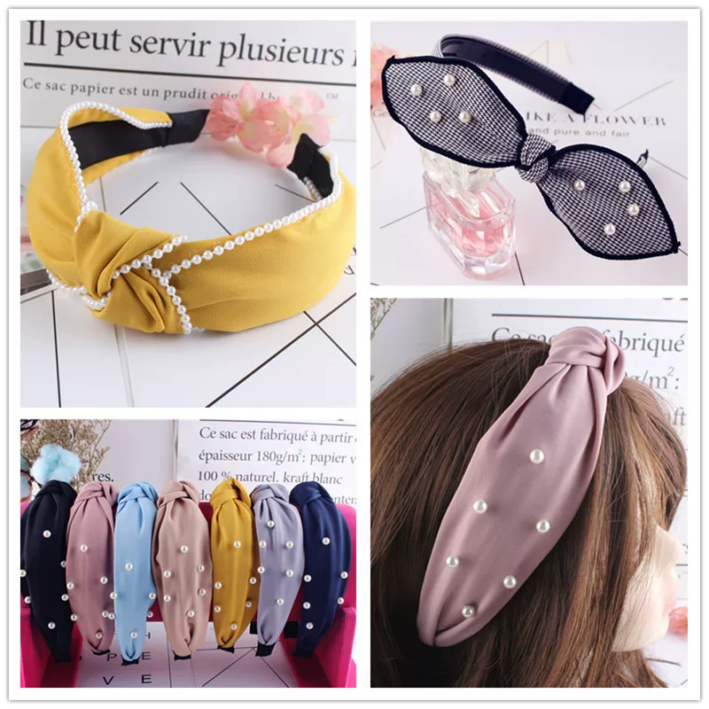 М multicoloured headband with bow, hair accessory from pearl, Korean style