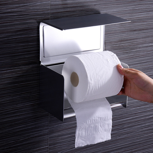 Space aluminum waterproof toilet paper holder without drilling black hand towel box tissue box bathroom wall-mounted tissue holder hotel engineering