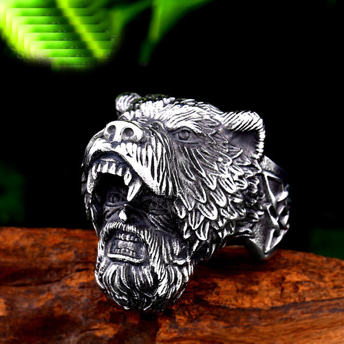 beier new stainless steel ring Viking bear personality ring men's retro foreign trade jewelry wholesale