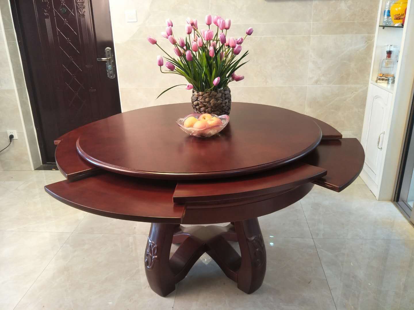 rotate Telescoping deformation solid wood Round table space fold household multi-function style oak customized