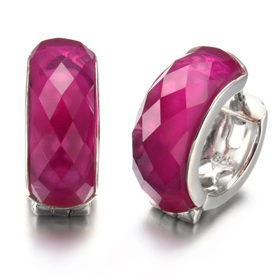 龙宝隆银饰品 S925银仿古红刚玉时尚耳环女新款网红宝石 耳扣|ru