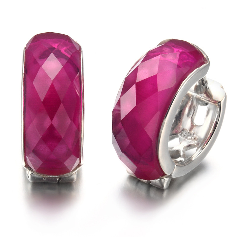 龙宝隆银饰品 S925银仿古红刚玉时尚耳环女新款网红宝石 耳扣|ru