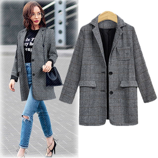 Autumn and winter new relaxed and thin European and American retro Plaid casual suit