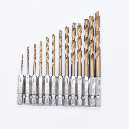 Hexagonal handle twist drill 13pcs high-speed steel titanium-plated 1.5-6.5mm set electric drill pneumatic drill twist drill bit