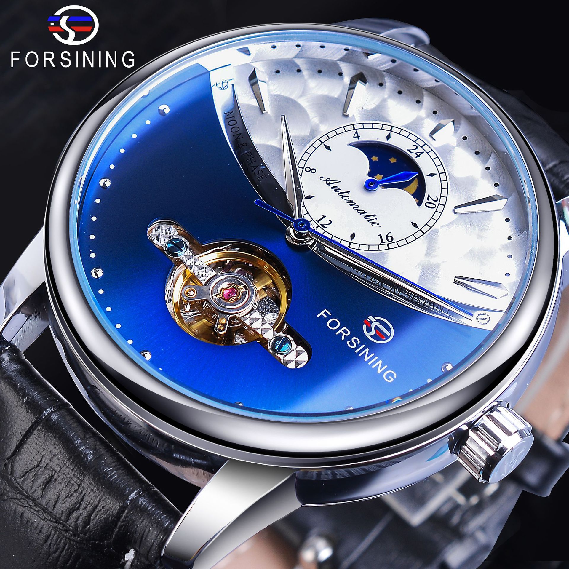 Forsining Men's Mechanical Wrist Watch Automatic Skeleton Moon_voghion.com