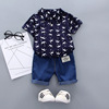 Jeans, children's set, polo, clothing, with short sleeve, Korean style