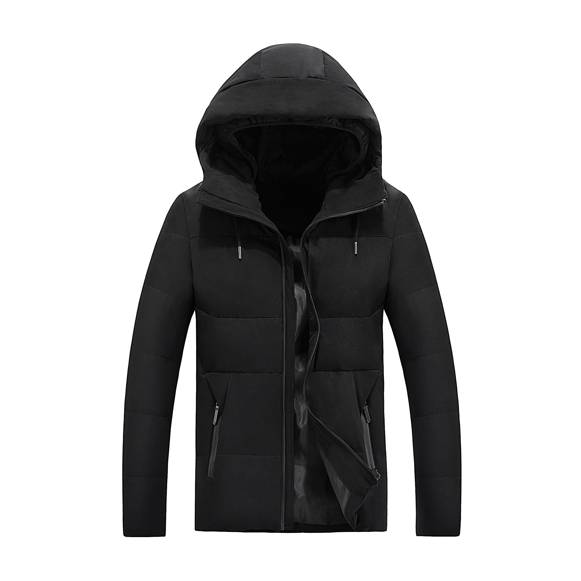 Men's Slim Fit Thermal Padded Jacket With Hood - Lightweight Winter Coat For Casual Wear, Available In Plus Sizes (Grey, Black, Navy Blue)_voghion.com