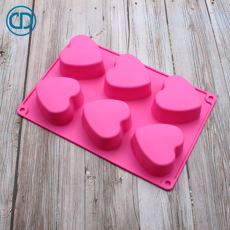 跨境热卖 6连爱心手工DIY皂模 烘焙蛋糕巧克力面包模耐高温易脱模|ru